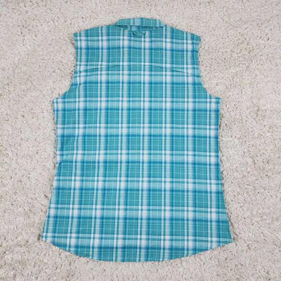 Dakini Plaid Boyfriend Shirt Womens Medium Green Stretch Hidden Side Pocket Snap - Picture 7 of 12